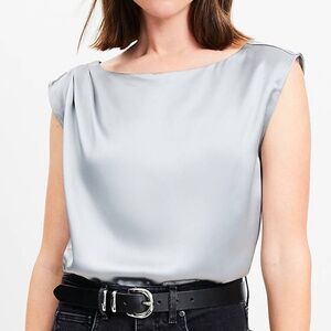 NWT LOFT Satin Pleated Shoulder Boatneck Top